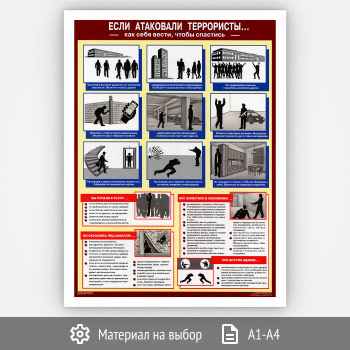 Плакат «Если атаковали террористы (как себя вести, чтобы спастись)» (С-115, 1 лист)